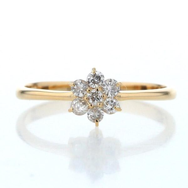 K18YG イエローゴールド リング ダイヤモンド0.20ct 7粒 フラワー 花