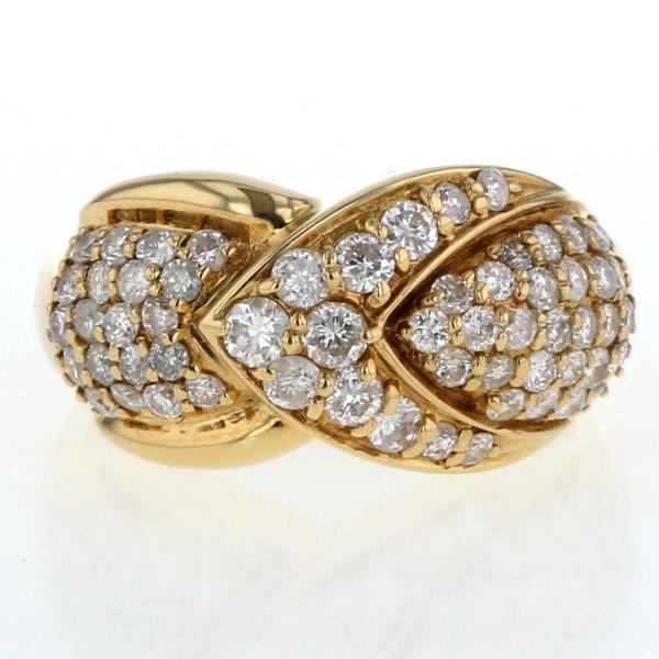 K18YG イエローゴールド リング ダイヤモンド 1.00ct クロス パヴェ V  