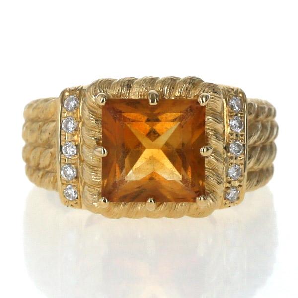 K18YG イエローゴールド リング シトリン 2.20ct ダイヤモンド