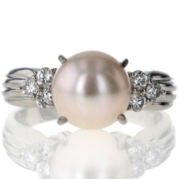 Pt900 プラチナ リング パール 真珠 8.7mm ダイヤモンド 0.19ct サイド
