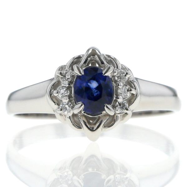 Pt900 プラチナ リング ブルーサファイア ダイヤモンド オーバル