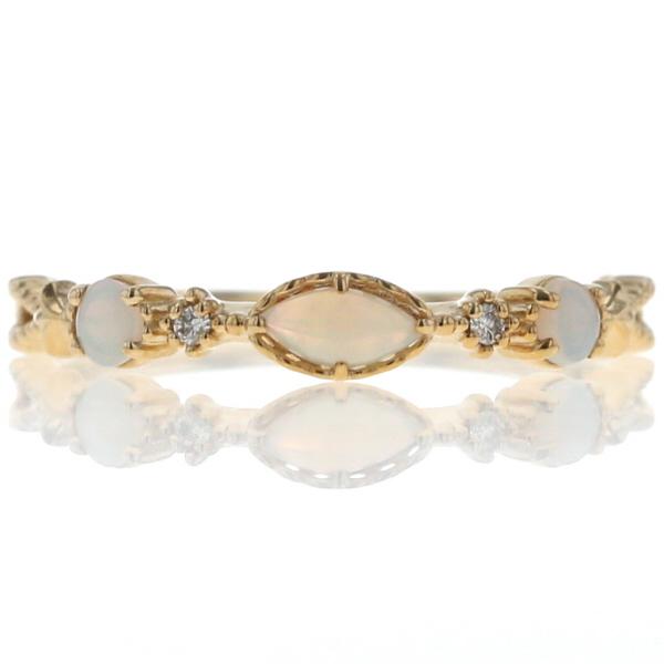 agete アガット K14YG リング オパール ダイヤモンド 0.01ct ミル打ち