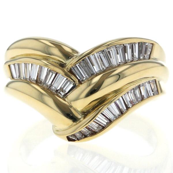 K18YG イエローゴールド リング ダイヤモンド 0.72ct バゲットカット V 