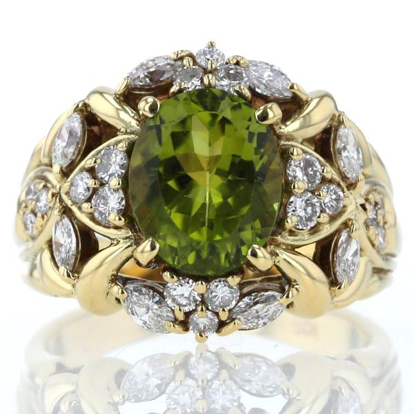 K18YG イエローゴールド リング ペリドット2.89ct ダイヤモンド0.89ct  