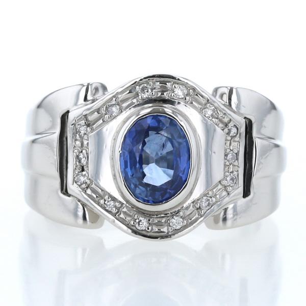 Pt900 プラチナ リング サファイア1.36ct ダイヤモンド0.10ct 印台  