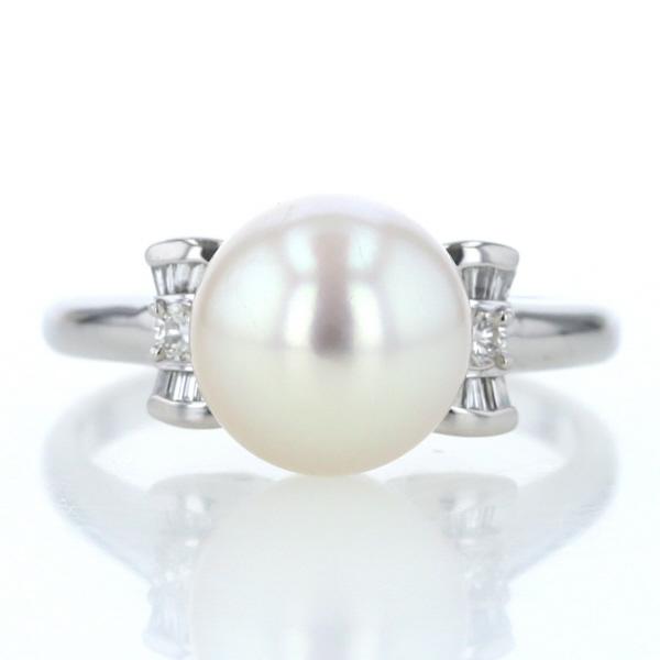 Pt900 プラチナ リング ダイヤモンド0.23ct パール 真珠10.5mm リボン 