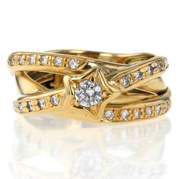 K18YG イエローゴールド リング ダイヤモンド 0.20ct/0.13ct クロス