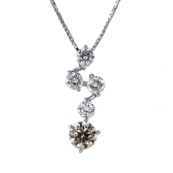 K18WG ホワイトゴールド ネックレス ダイヤモンド1.00ct 5粒 ブラウン