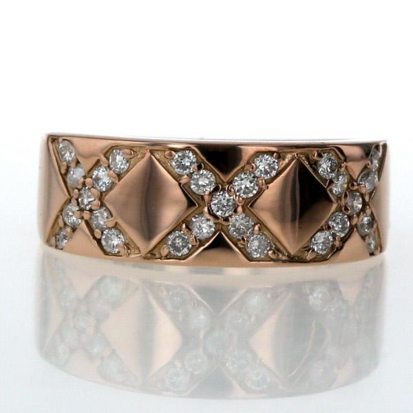 K18PG ピンクゴールド リング ダイヤモンド 0.35ct クロス X字 十字 3  