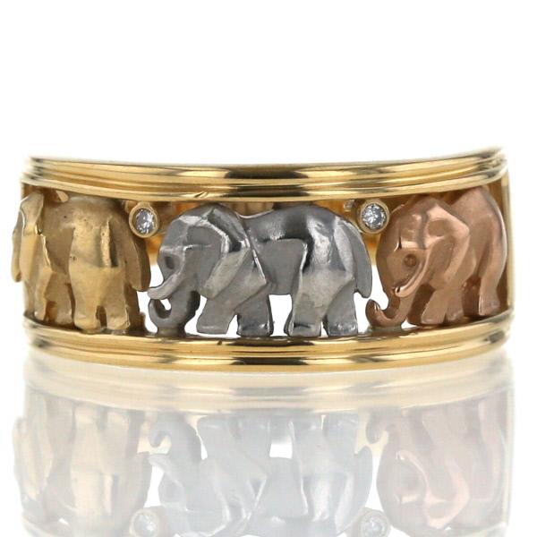 K18YG K18PG Pt900 リング ダイヤモンド 0.01ct 象 ゾウ エレファント