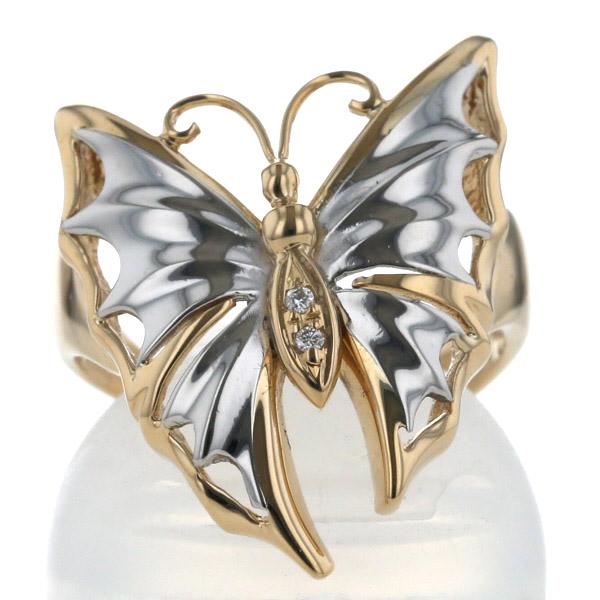 K18YG Pt900 コンビ リング ダイヤモンド 0.013ct バタフライ 蝶 昆虫