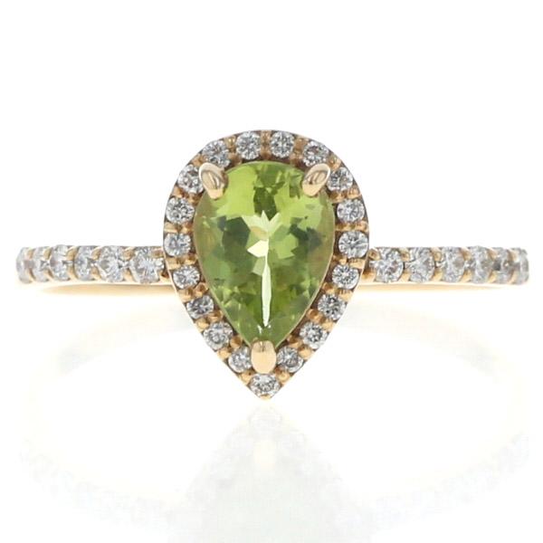 K18YG リング ペリドット 0.69ct ダイヤモンド 0.19ct ペアシェイプ 雫