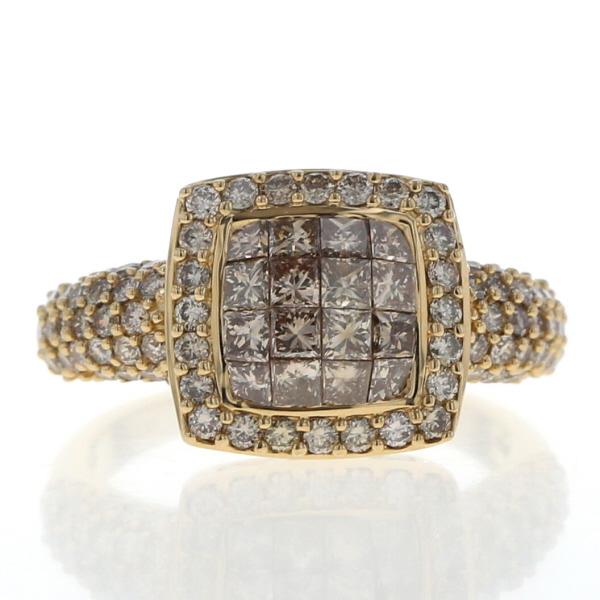 GSTV K18YG リング ダイヤモンド 1.70ct プリンセスカット ロシアン