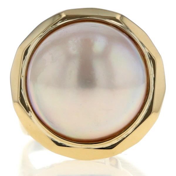 K18YG イエローゴールド リング マベ真珠 14.5mm ハーフパール 1粒
