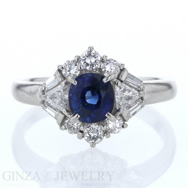 Pt900 プラチナ リング ブルー サファイア 1.12ct ダイヤ 0.58ct メレ 