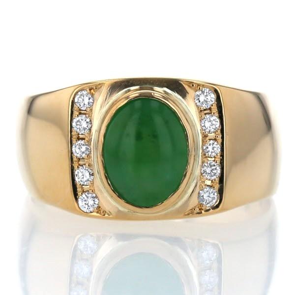 K18YG イエローゴールド リング 翡翠 1.76ct ダイヤモンド 0.18ct