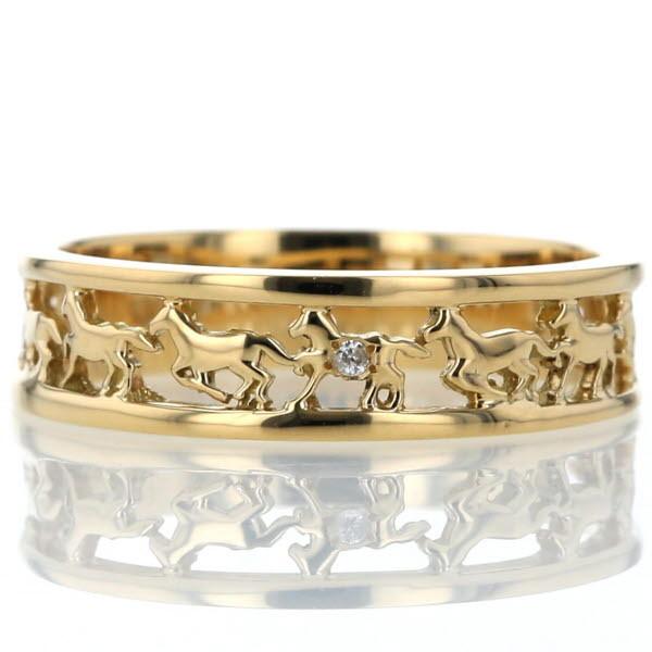 K18YG イエローゴールド リング ダイヤモンド 0.01ct 一粒石 馬 ホース  
