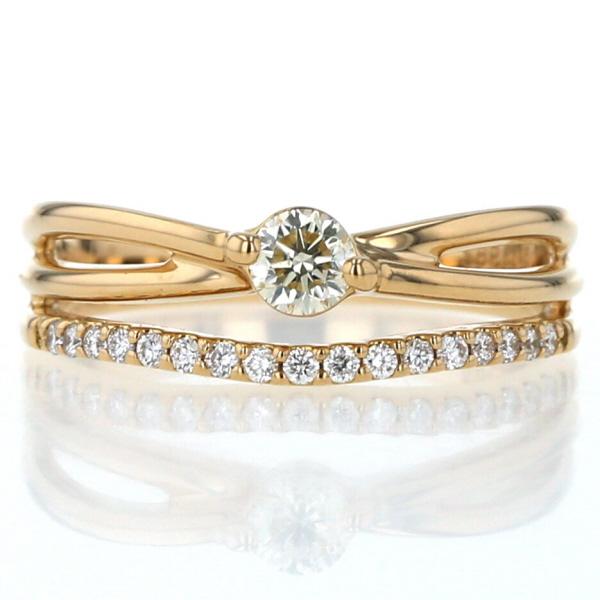 K18YG イエローゴールド リング ダイヤモンド0.185ct/0.10ct ライン  