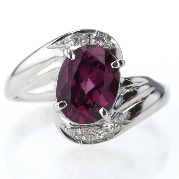 Pt900 大粒ロードライトガーネット ダイヤ入りリング