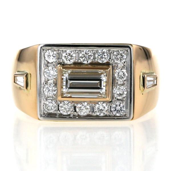 K18YG Pt900 コンビ ダイヤモンド0.68ct/0.46ct レクタングル スクエア  