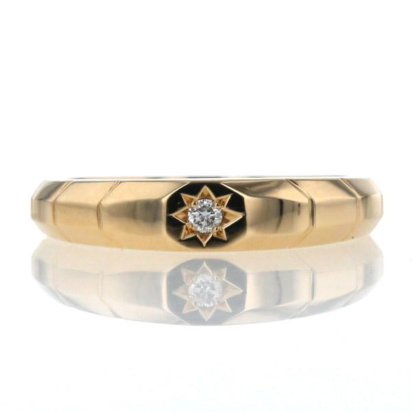 K18YG イエローゴールド リング ダイヤモンド 1粒 彫刻 五光留め 後光