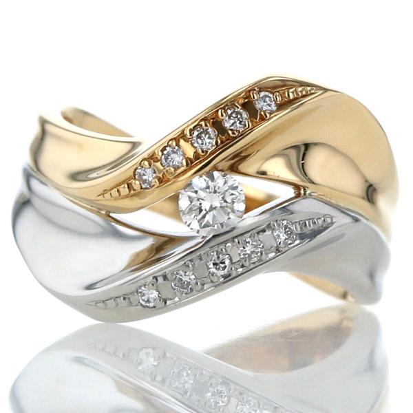 K18YG Pt900 イエローゴールド プラチナ リング ダイヤモンド 0.15ct  