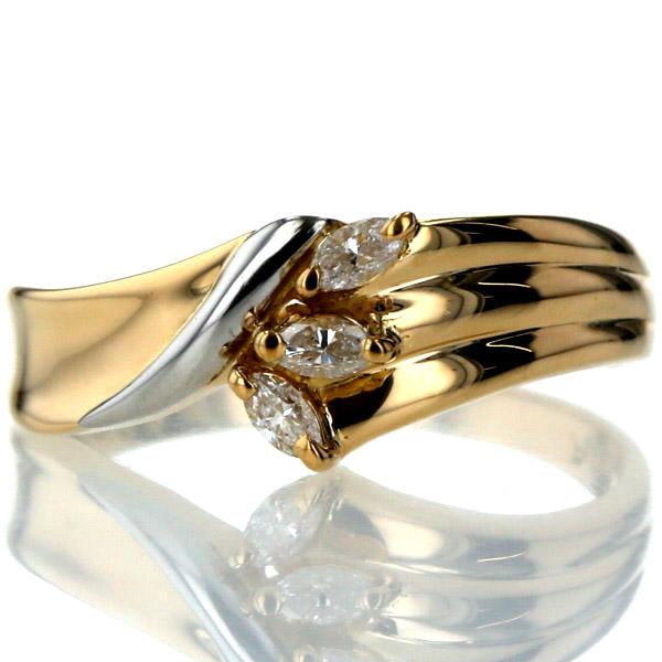 k18YG Pt900 イエローゴールド プラチナ リング ダイヤモンド0.16ct  