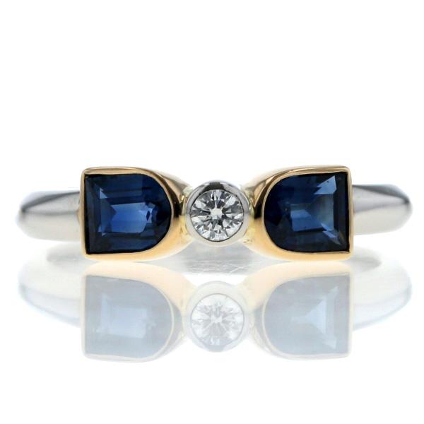 Pt900 K18YG プラチナ イエローゴールド リング サファイア 0.85ct