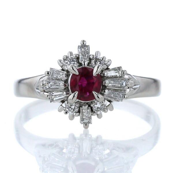 値下げ Pt900 プラチナ リング ルビー 0.32ct ダイヤモンド 0.26ct 