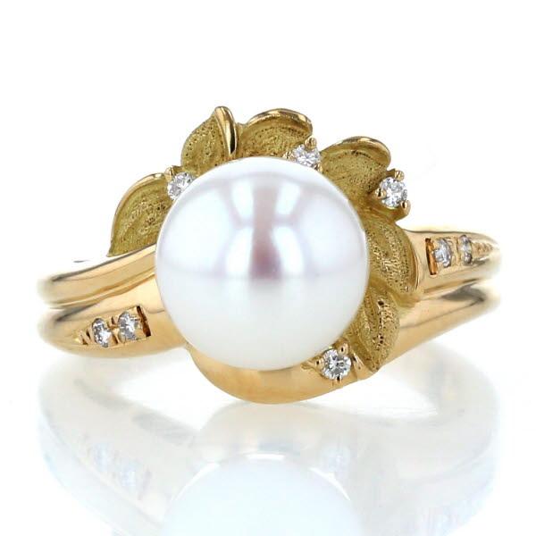 値下げ K18YG イエローゴールド リング パール 真珠9.1mm ダイヤモンド