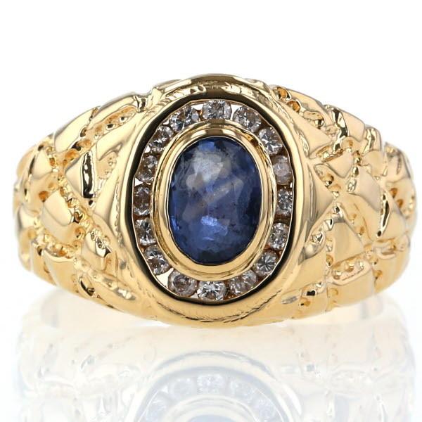 K18YG イエローゴールド リング サファイア0.90ct ダイヤモンド0.25ct  