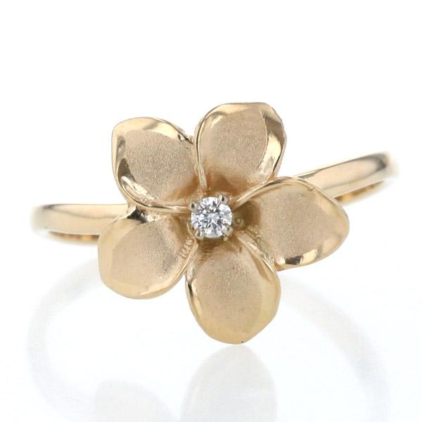 K14YG イエローゴールド リング ダイヤモンド 一粒石 ハワイアン  