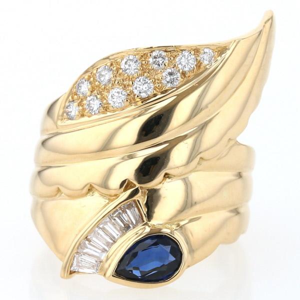 K18YG リング サファイア 0.49ct ダイヤモンド 0.23ct/0.18ct ドロップ