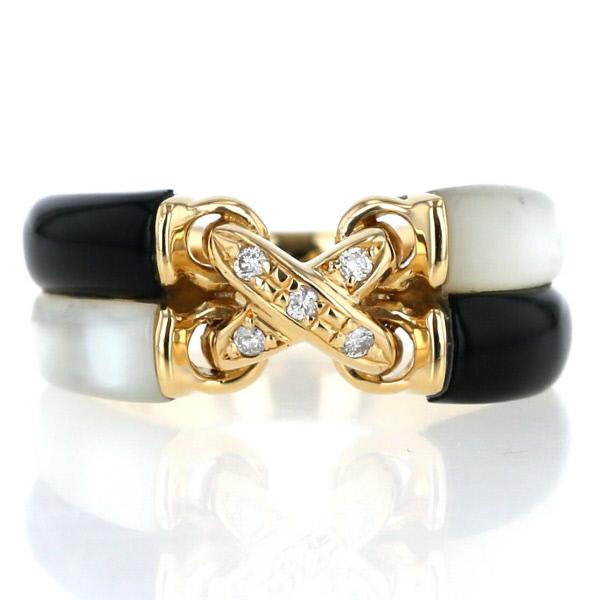 K18YG イエローゴールド リング オニキス シェル ダイヤモンド 0.05ct  