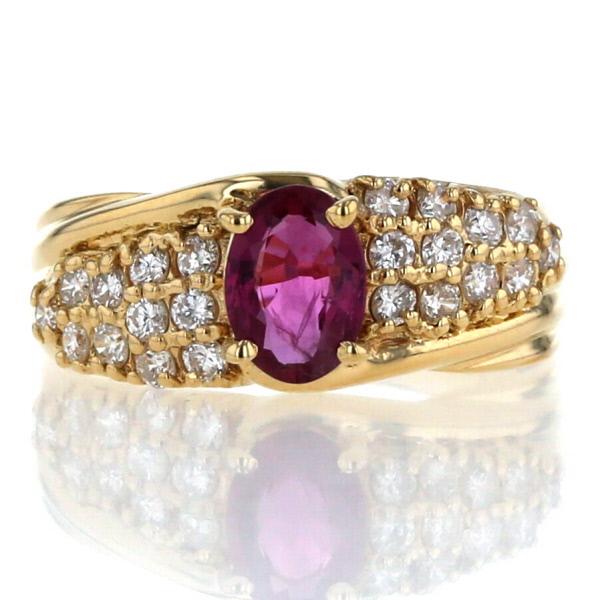 K18YG イエローゴールド リング ルビー 0.59ct ダイヤモンド 0.35ct 