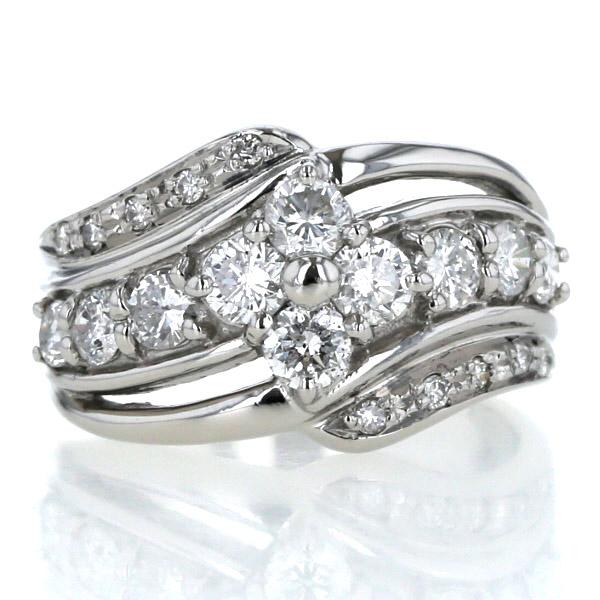Pt850 プラチナ リング ダイヤモンド 1.22ct ウェーブ ライン 花 