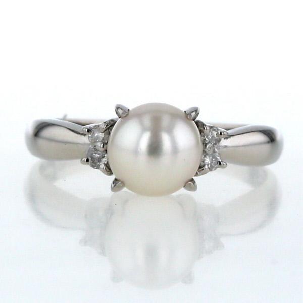 Pt900 プラチナ リング 真珠 6.5mm ダイヤモンド パール デザイン