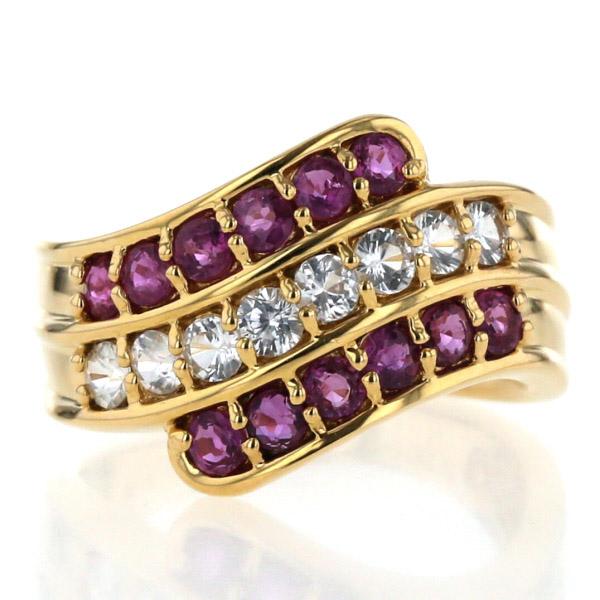 K18YG イエローゴールド リング ルビー 1.17ct ホワイトサファイア  