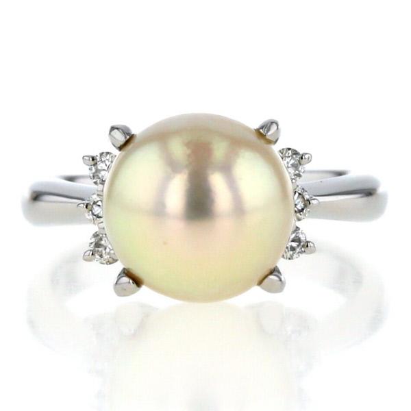 Pt900 プラチナ リング 真珠 9.1mm ダイヤモンド 0.14ct パール サイド 