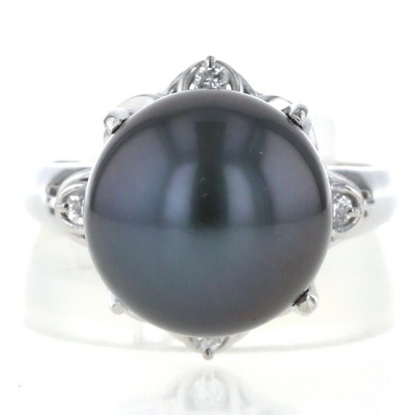 Pt900 プラチナ リング パール 黒蝶真珠 12.8mm ダイヤモンド 0.08ct  