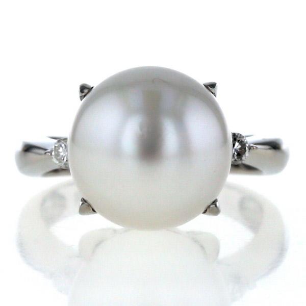 Pt900 プラチナ リング パール 南洋真珠 ダイヤモンド 0.10ct 絞り