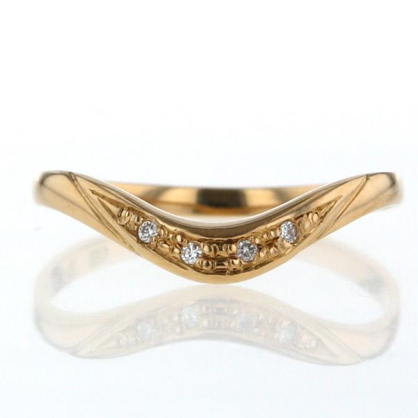 K18YG イエローゴールド リング ダイヤモンド カーブライン V字  