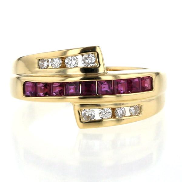 K18YG イエローゴールド リング ルビー0.53ct ダイヤモンド スクエア  
