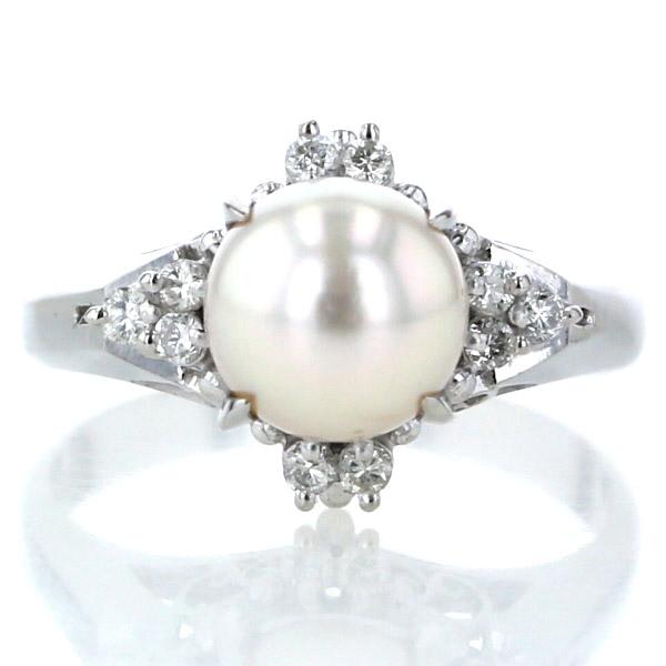 値下げ Pt900 プラチナ リング パール 真珠 7.7mm ダイヤモンド 0.16ct 