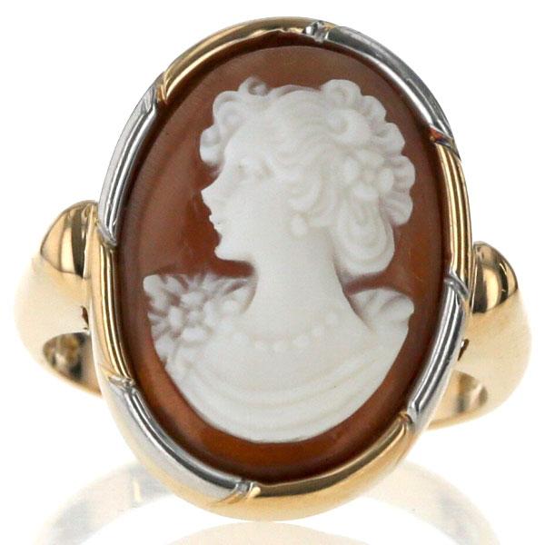K18YG Pt900 イエローゴールド プラチナ リング シェルカメオ ブラウン