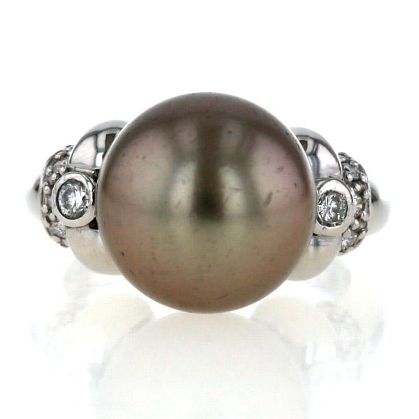 Pt900 プラチナ リング 黒蝶真珠12.4mm ダイヤモンド 0.23ct ブラック 
