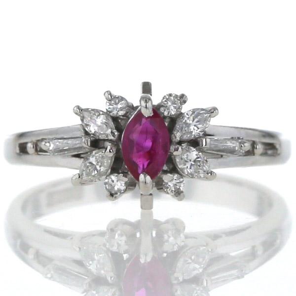 Pt900 プラチナ リング ルビー 0.25ct ダイヤモンド マーキス
