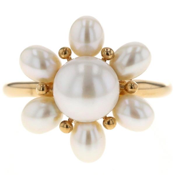 K18YG イエローゴールド リング パール 真珠 7.0mm 3.8mm 7粒 花