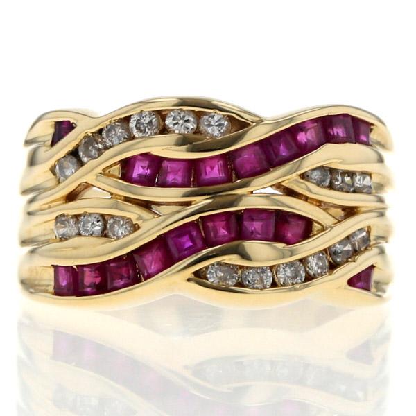 K18YG イエローゴールド リング ルビー 0.87ct ダイヤモンド 0.32ct
