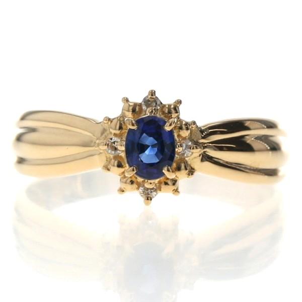 K18YG イエローゴールド リング サファイア ダイヤモンド オーバル